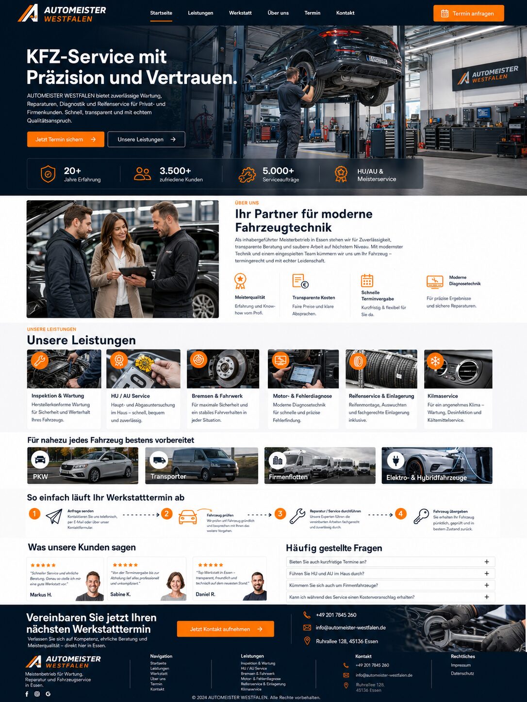 Webdesign-Beispiel: Werkstatt-Homepage mit klarer Leistungsstruktur und Preisübersicht