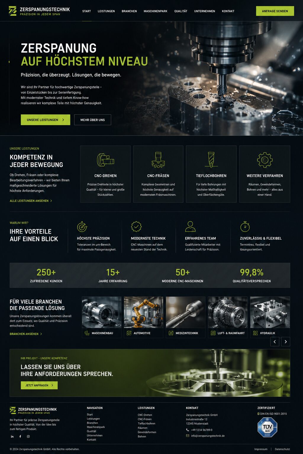 Moderne Zerspanungstechnik Website Landingpage