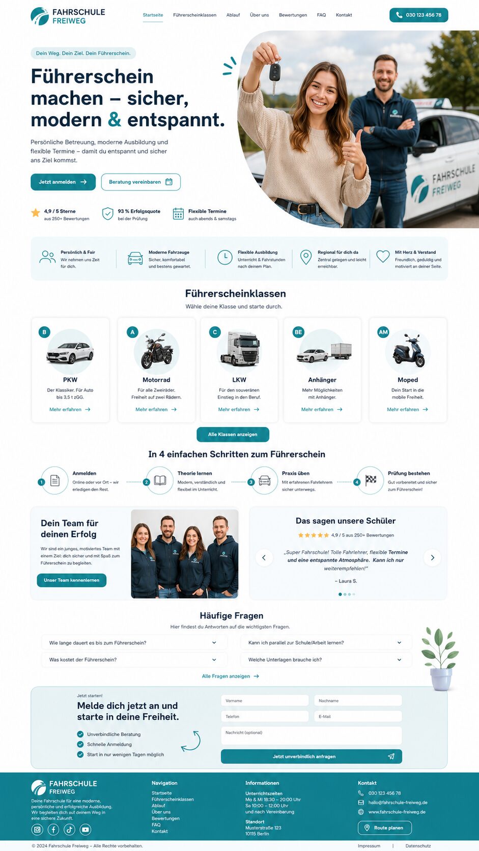 Moderne und freundliche Fahrschul-Website – Designbeispiel
