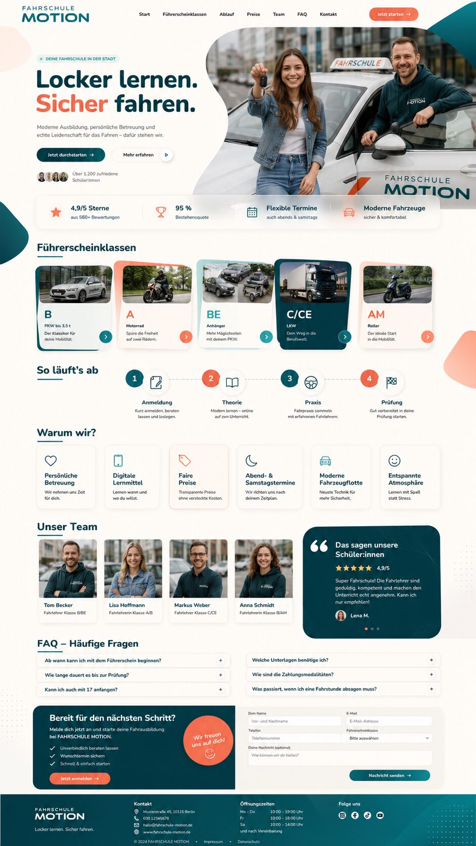 Modernes Website-Design für Fahrschulen – Beispielkonzept