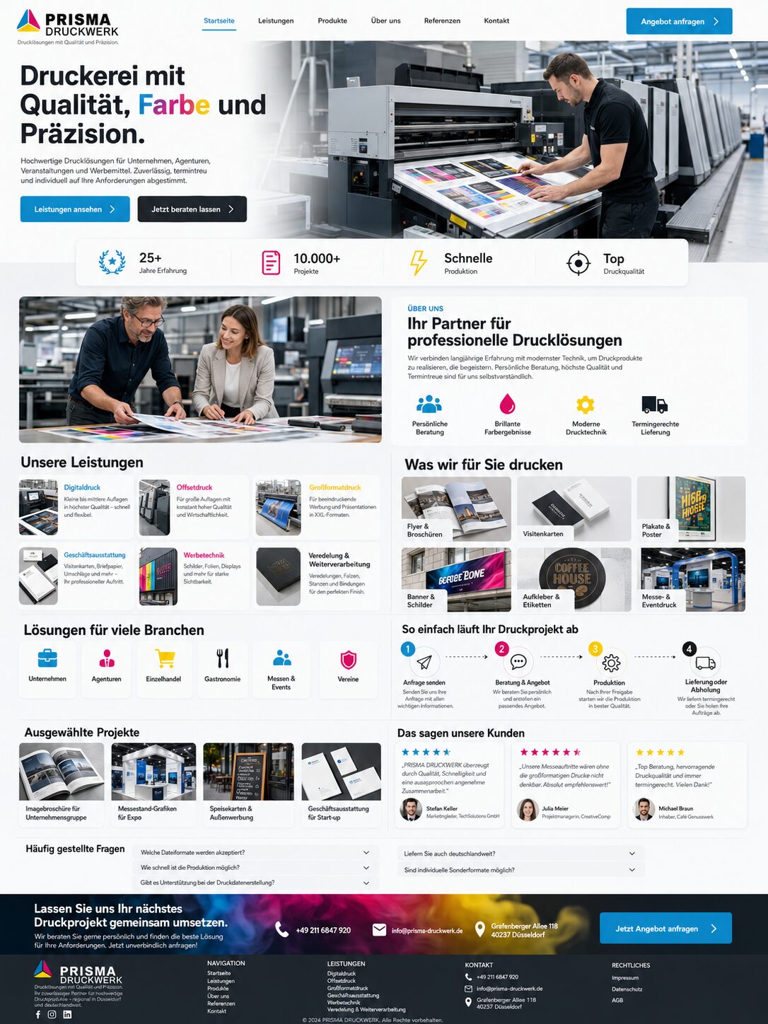 Webdesign-Beispiel: Druckerei-Website mit Produktübersicht für professionelle Drucklösungen