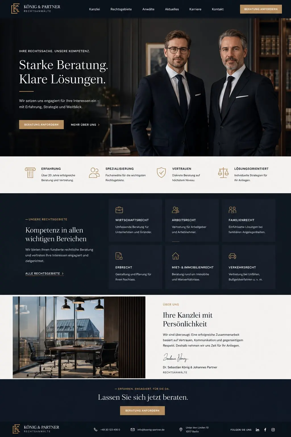 Raum für Ihre Schwerpunkte – Gestaltungsbeispiel für eine Kanzlei-Website