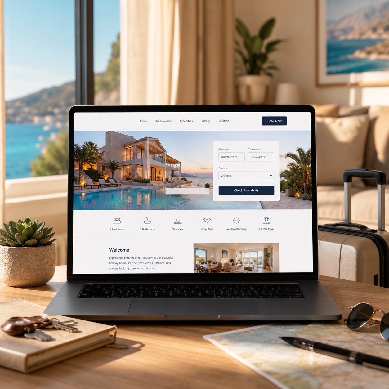 Professionelles Webdesign Beispiel für ein Ferienhaus mit Meerblick