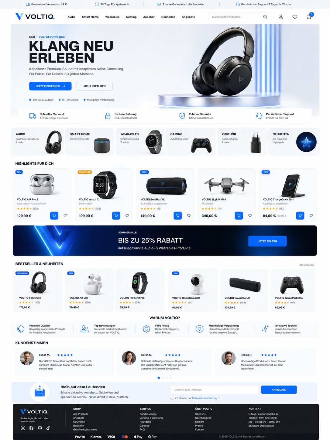Fiktives modernes Onlineshop-Design für Technikprodukte