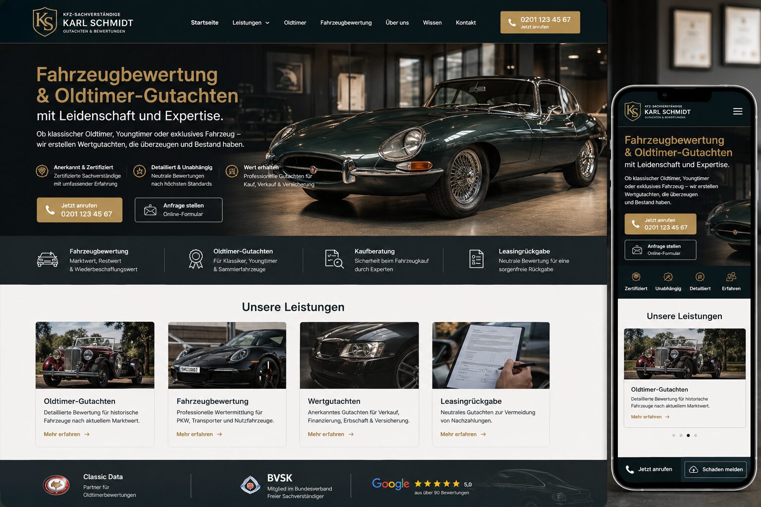 Webdesign für Fahrzeugbewertung und Oldtimer