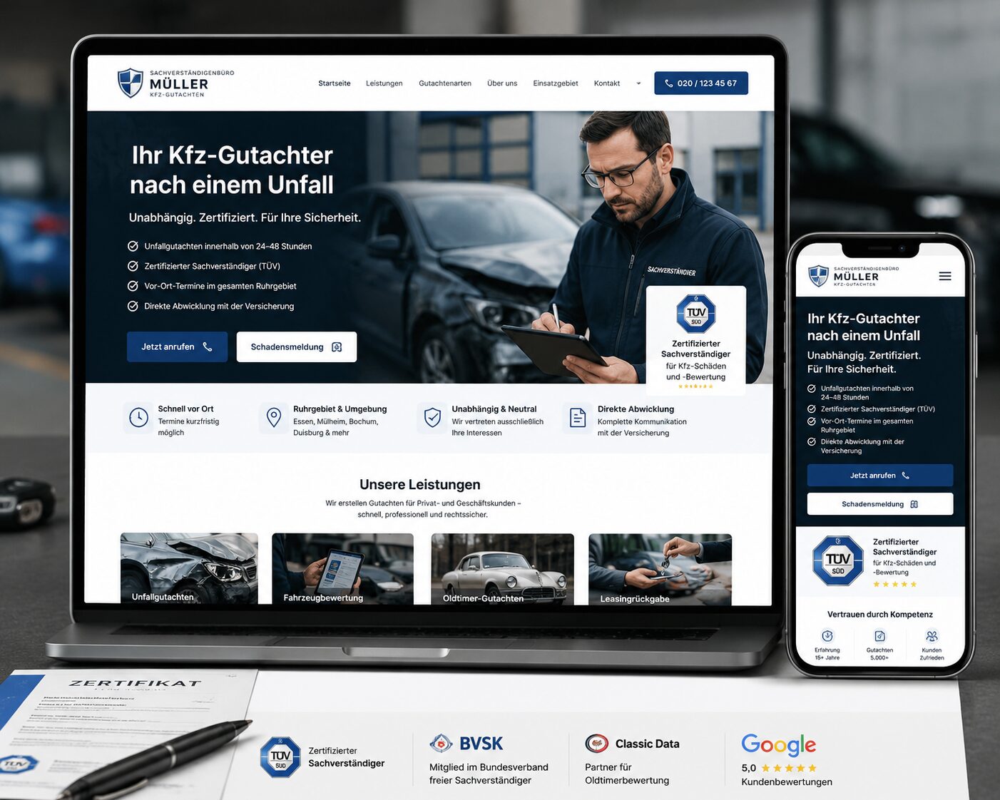 Webdesign für Kfz-Sachverständigenbüro