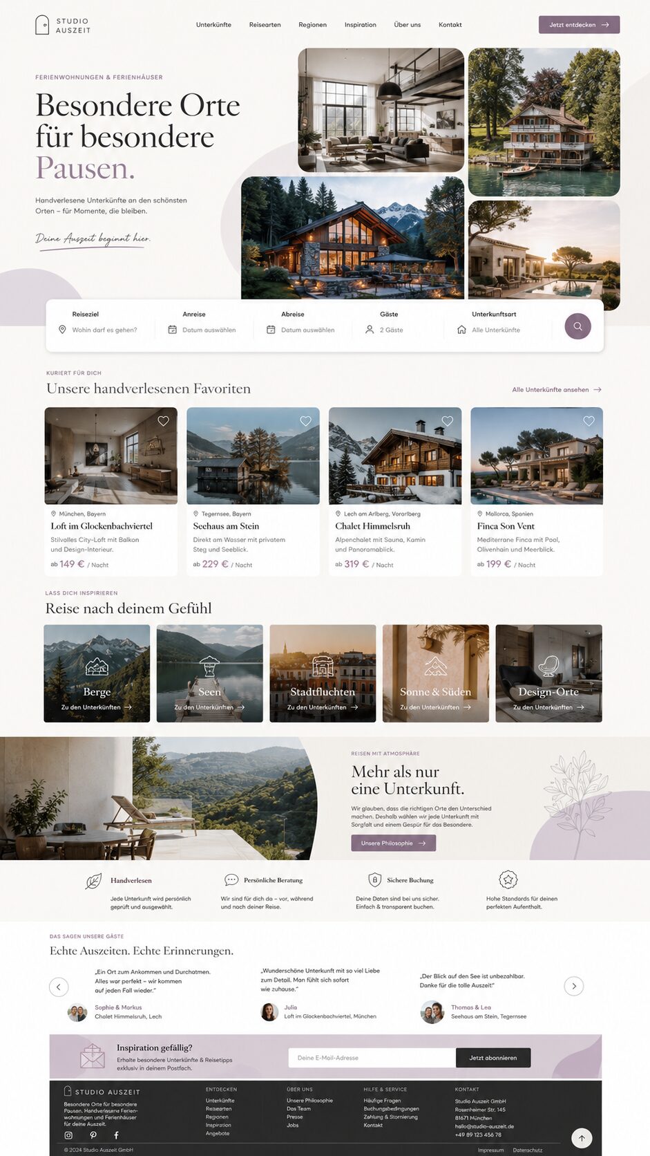 Webdesign Beispiel Ferienwohnung & Ferienhaus: Studio Auszeit – Website-Design