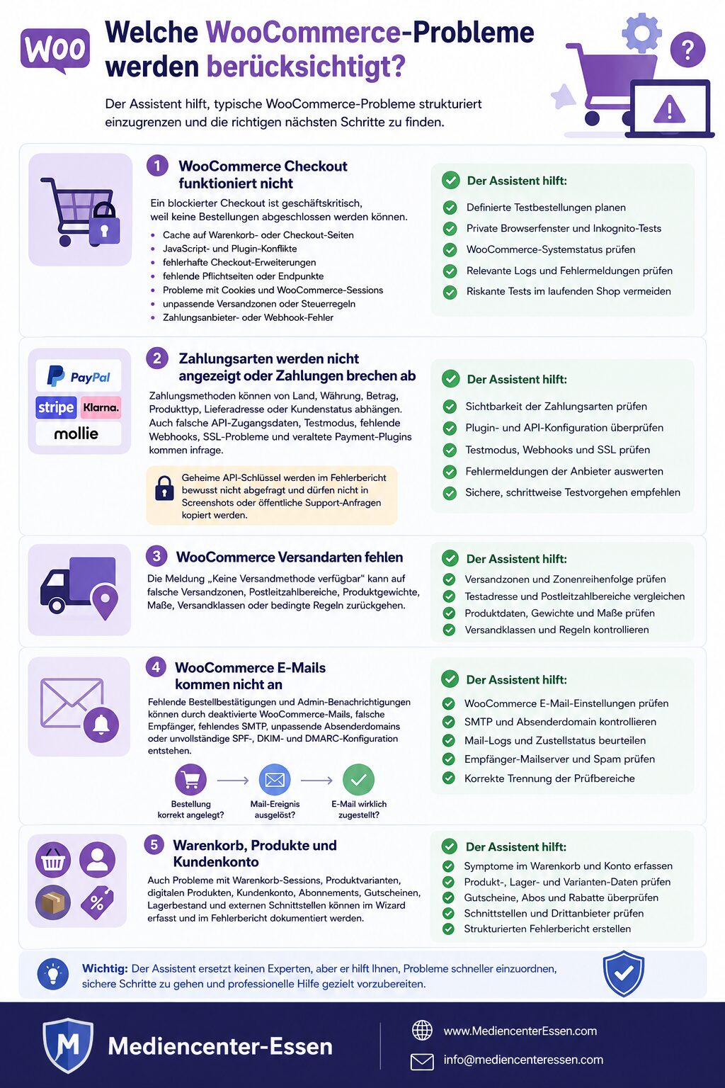 Welche WooCommerce-Probleme werden berücksichtigt
