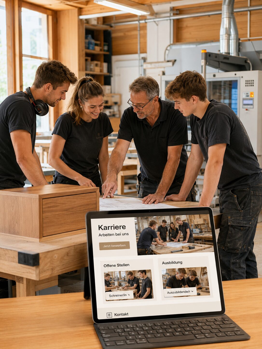 Karrierebereich einer Schreinerei-Webseite