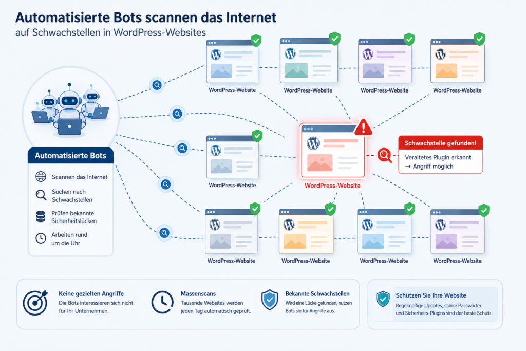 Automatisierte Bots scannen WordPress-Websites nach Schwachstellen; eine veraltete Plugin-Lücke wurde gefunden
