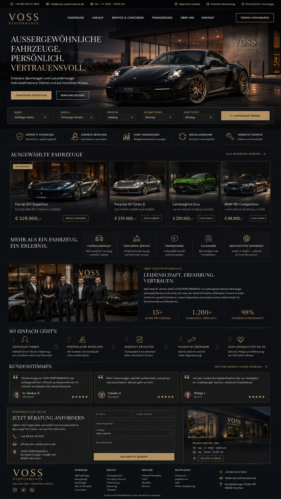 Webdesign für den Autohandel – luxuriöse VOSS Performance Autohaus-Website für exklusive Fahrzeuge