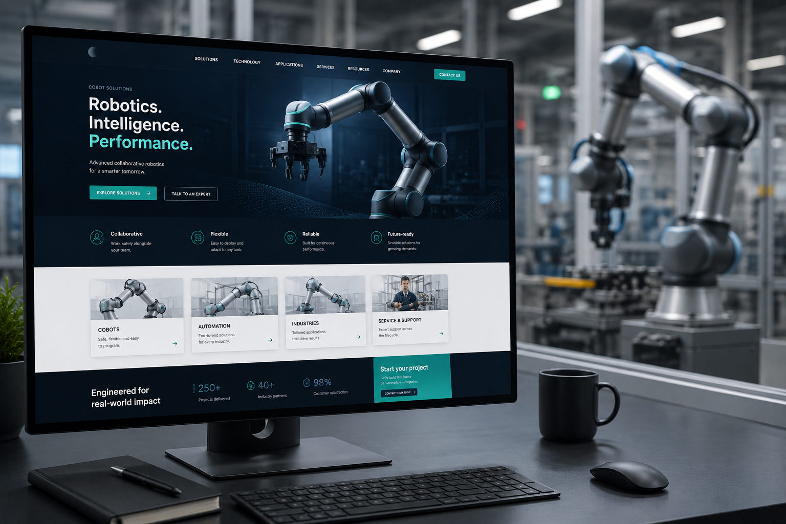 Beispiel einer professionellen Website für ein Robotik-Unternehmen