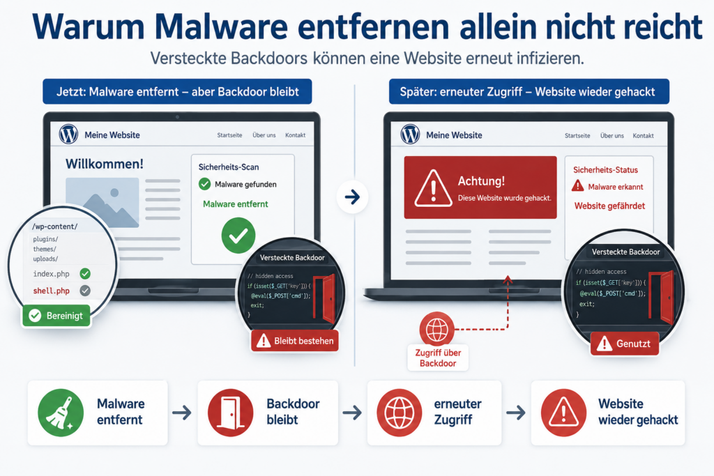 Infografik: Malware entfernen reicht nicht; eine versteckte Backdoor kann die Website erneut kompromittieren
