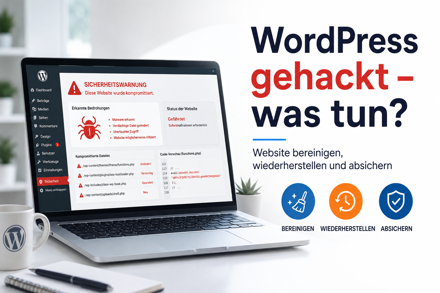 WordPress gehackt: Website bereinigen, wiederherstellen und absichern
