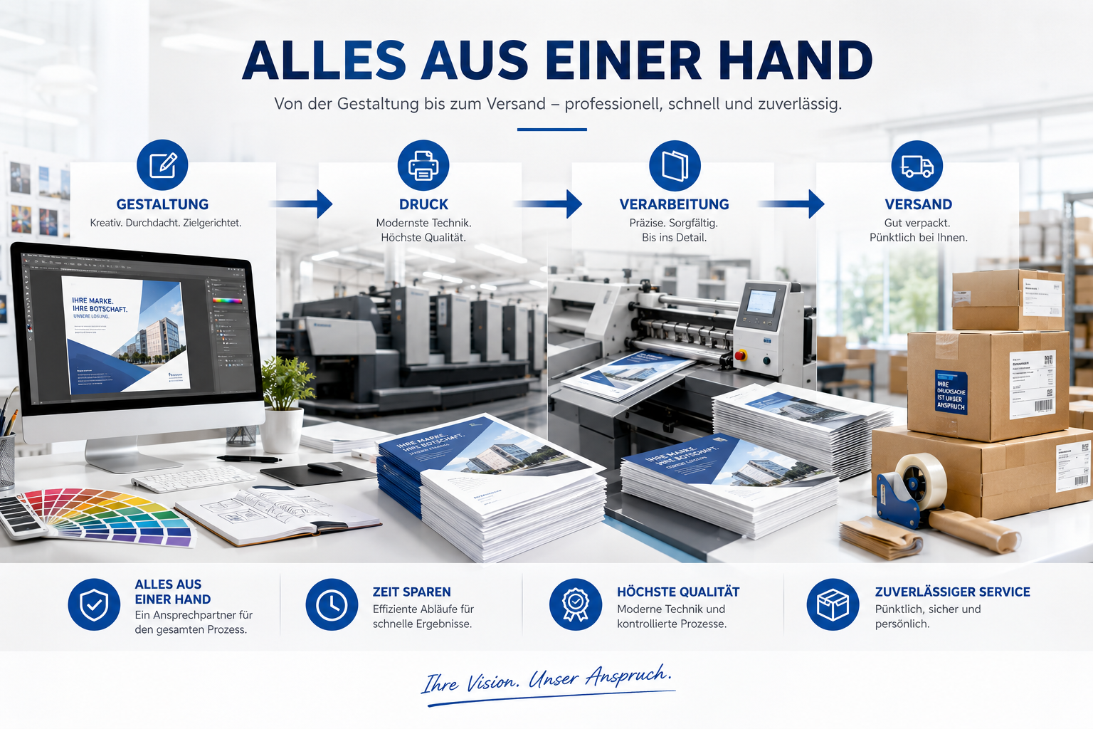 Von Gestaltung über Druck und Verarbeitung bis zum Versand