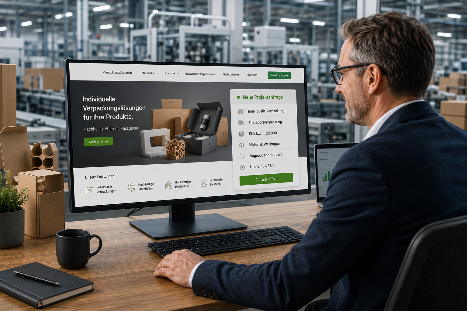 Neue Kundenanfrage über die Website eines Verpackungsunternehmens