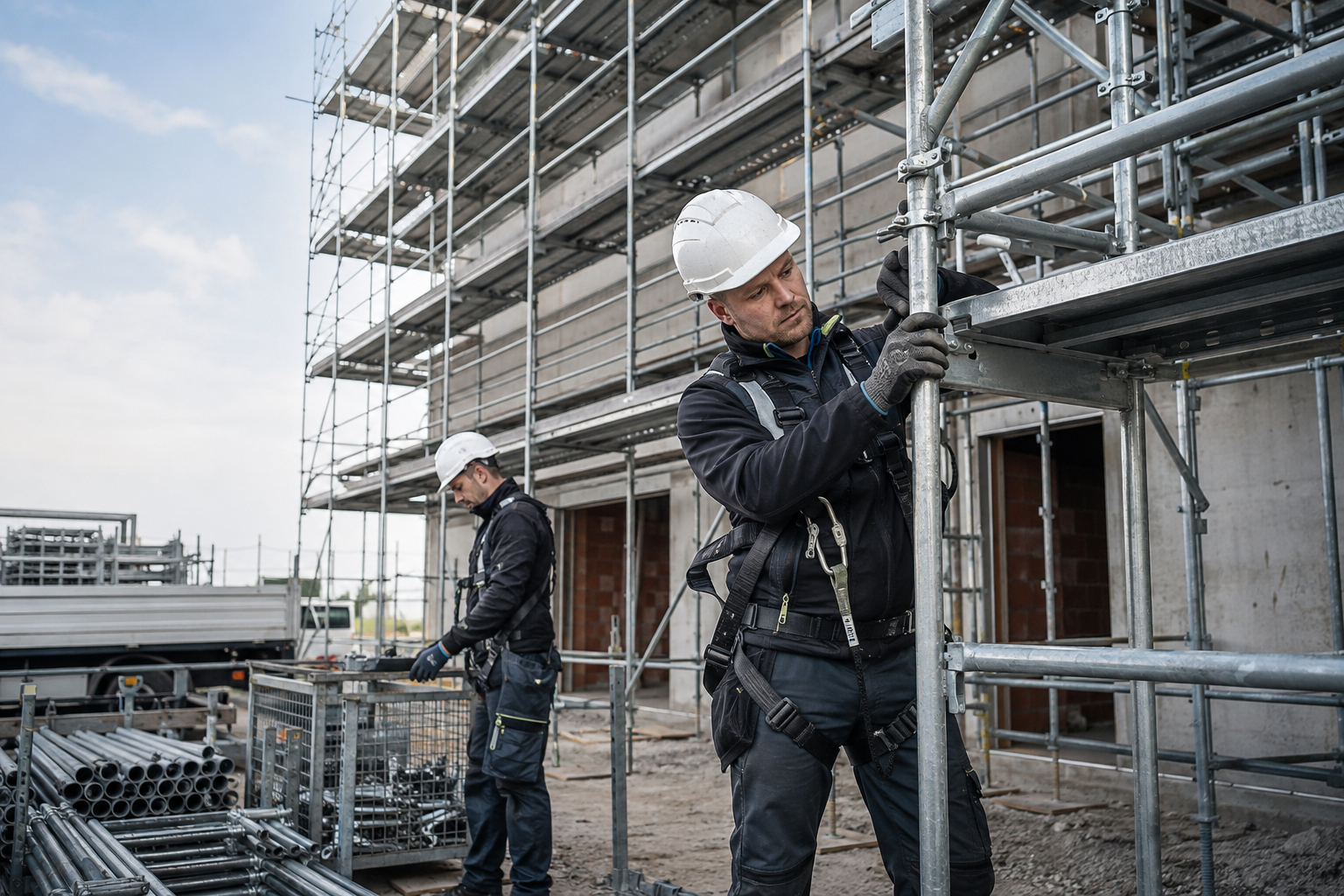 Professioneller Gerüstbau auf einer Baustelle