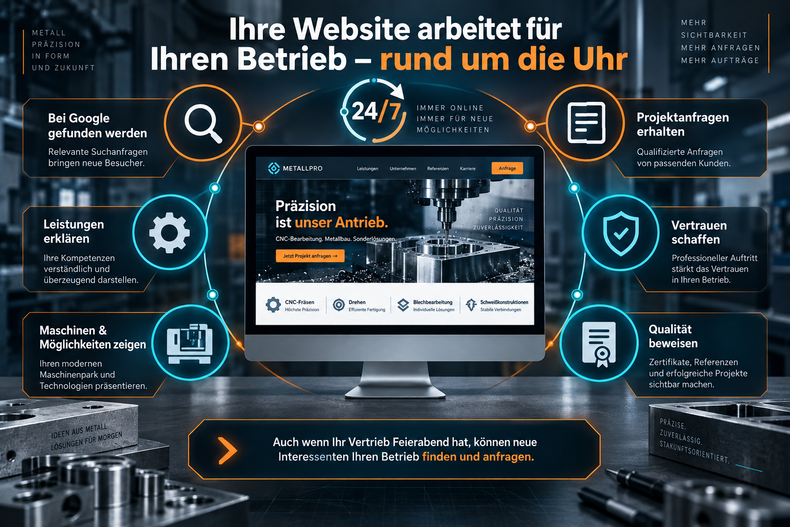 Infografik: Die Website als digitaler Vertriebsmitarbeiter für einen metallverarbeitenden Betrieb