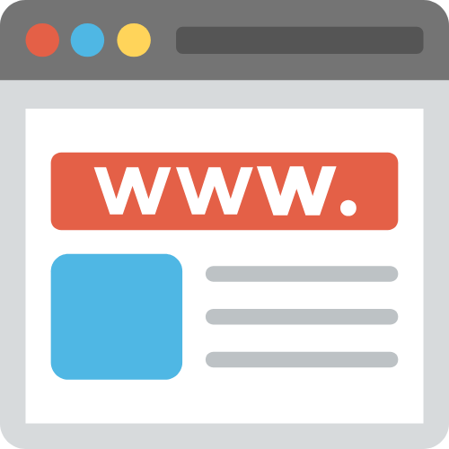 Browserfenster mit „www.“-Banner und Platzhalter für Webseite