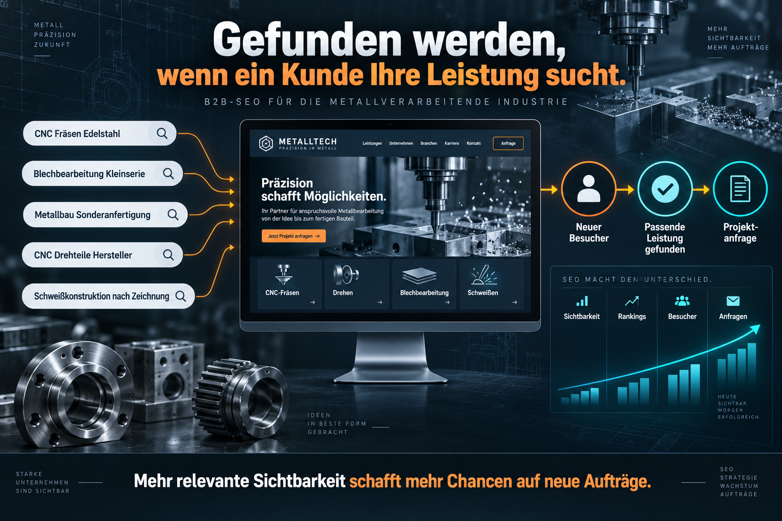 Infografik: Warum gute Google-Rankings und organische Sichtbarkeit für metallverarbeitende Betriebe wichtig sind