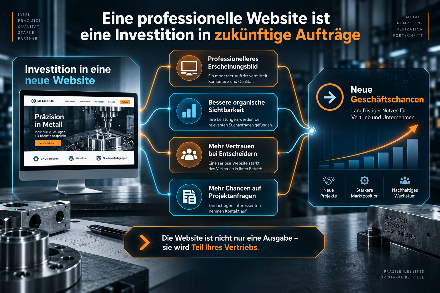 Infografik: Warum sich die Investition in eine professionelle Webseite für einen metallverarbeitenden Betrieb auszahlen kann