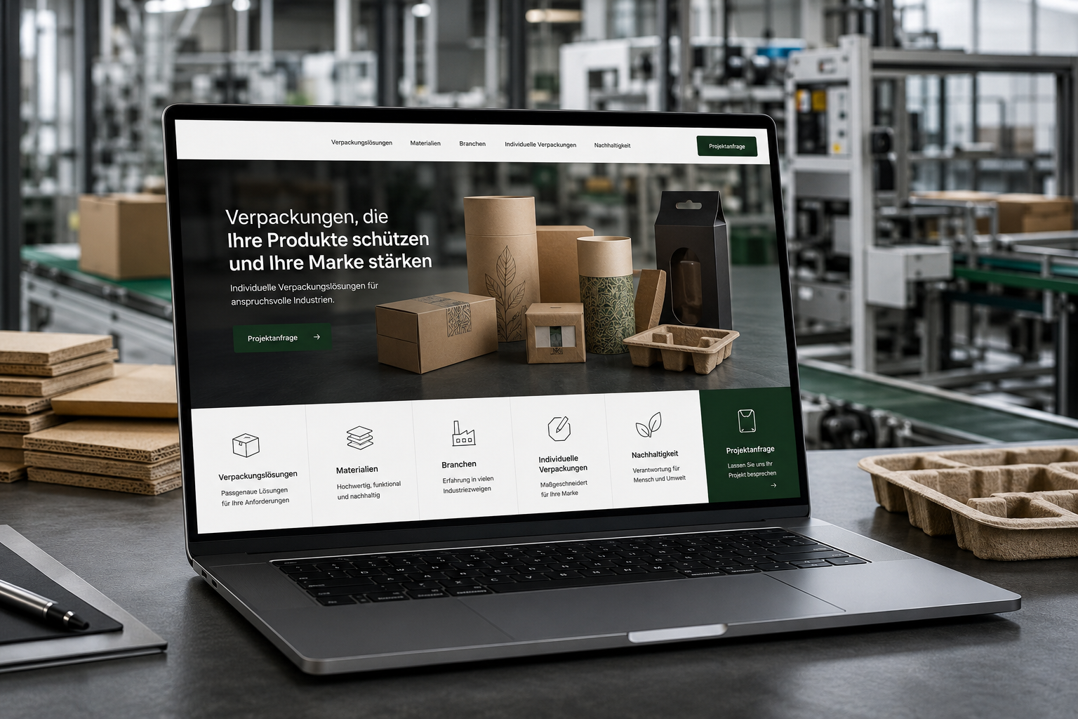 Beispiel einer Website für ein Verpackungsunternehmen