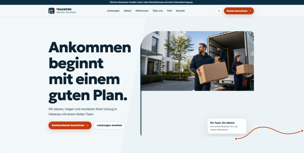 Umzugsteam trägt Kartons aus einem Lkw vor einem Wohngebäude
