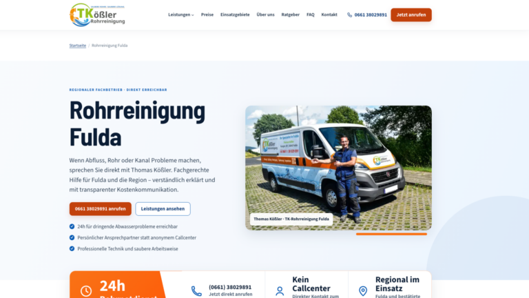 Thomas Kößler vor einem Firmenwagen von TK-Rohrreinigung Fulda