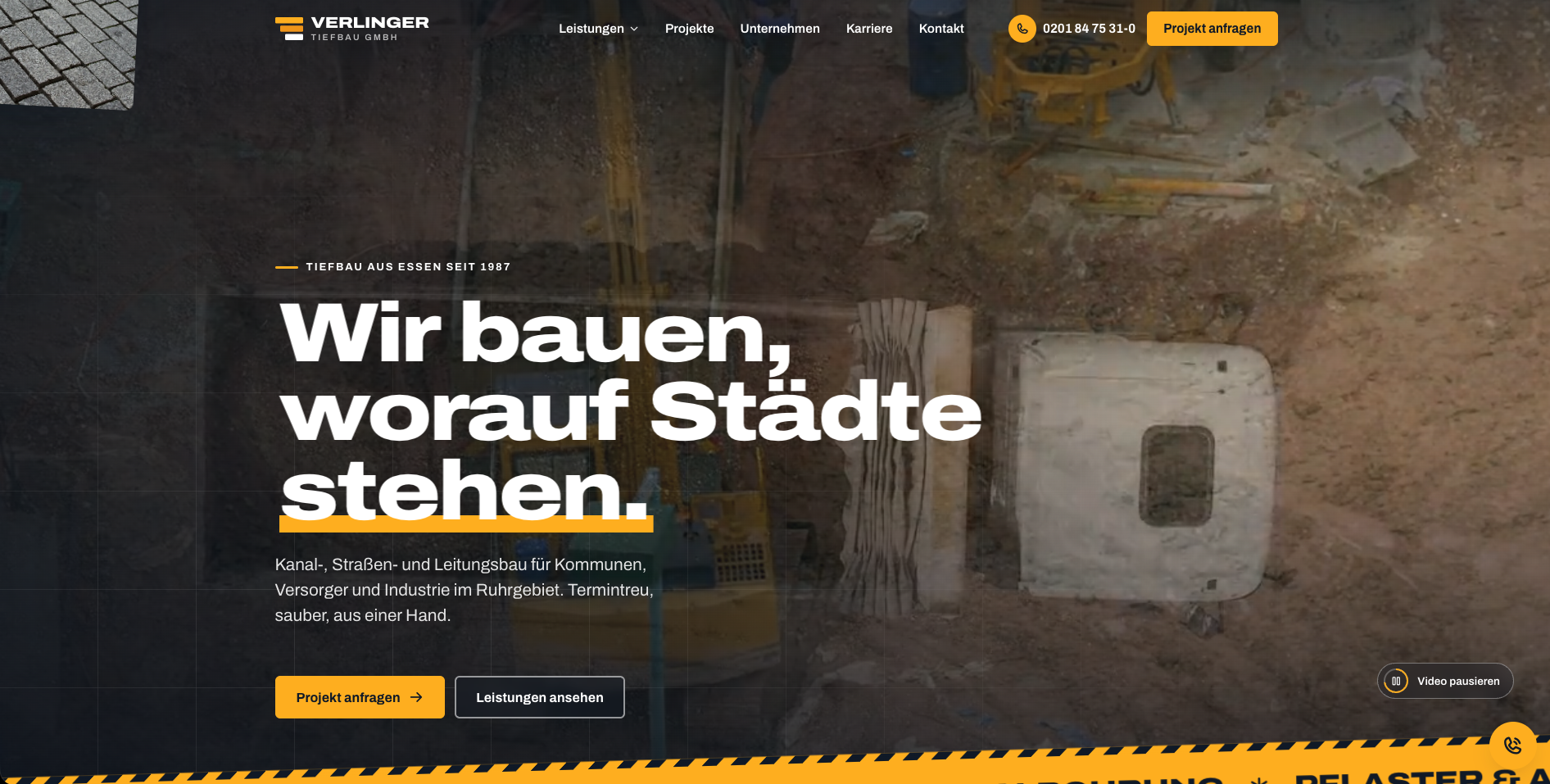 Vorschau der Beispiel-Website VERLINGER Tiefbau