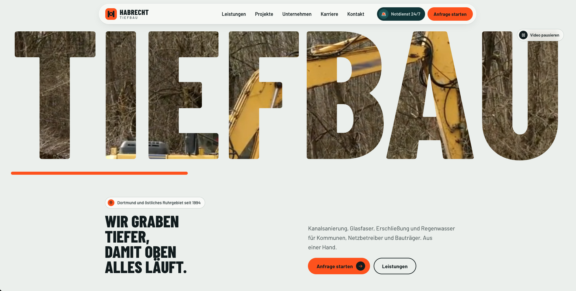 Vorschau der Beispiel-Website HABRECHT Tiefbau