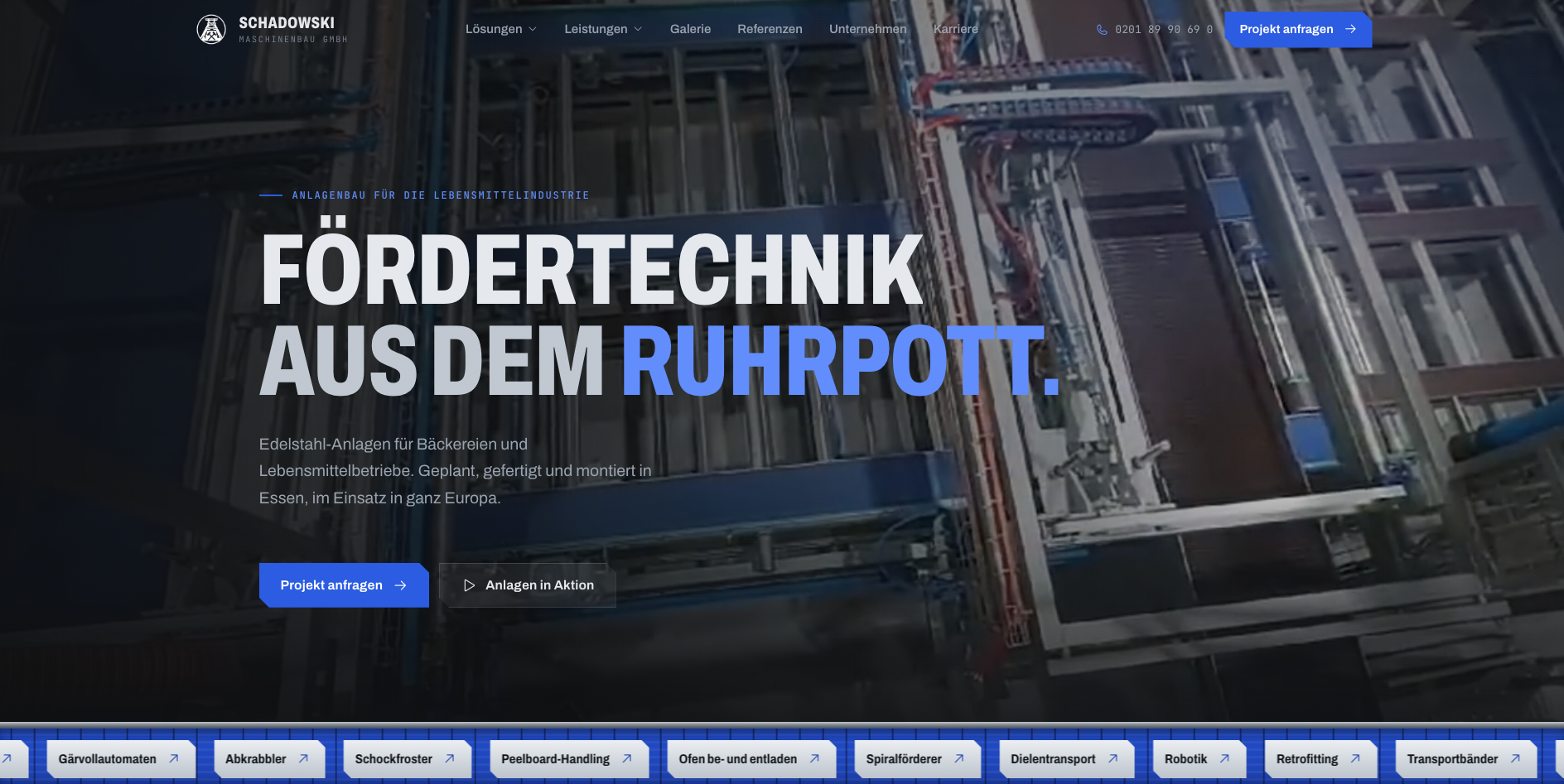 Screenshot: Fördertechnik & Anlagenbau – Maschinenbau Schadowski