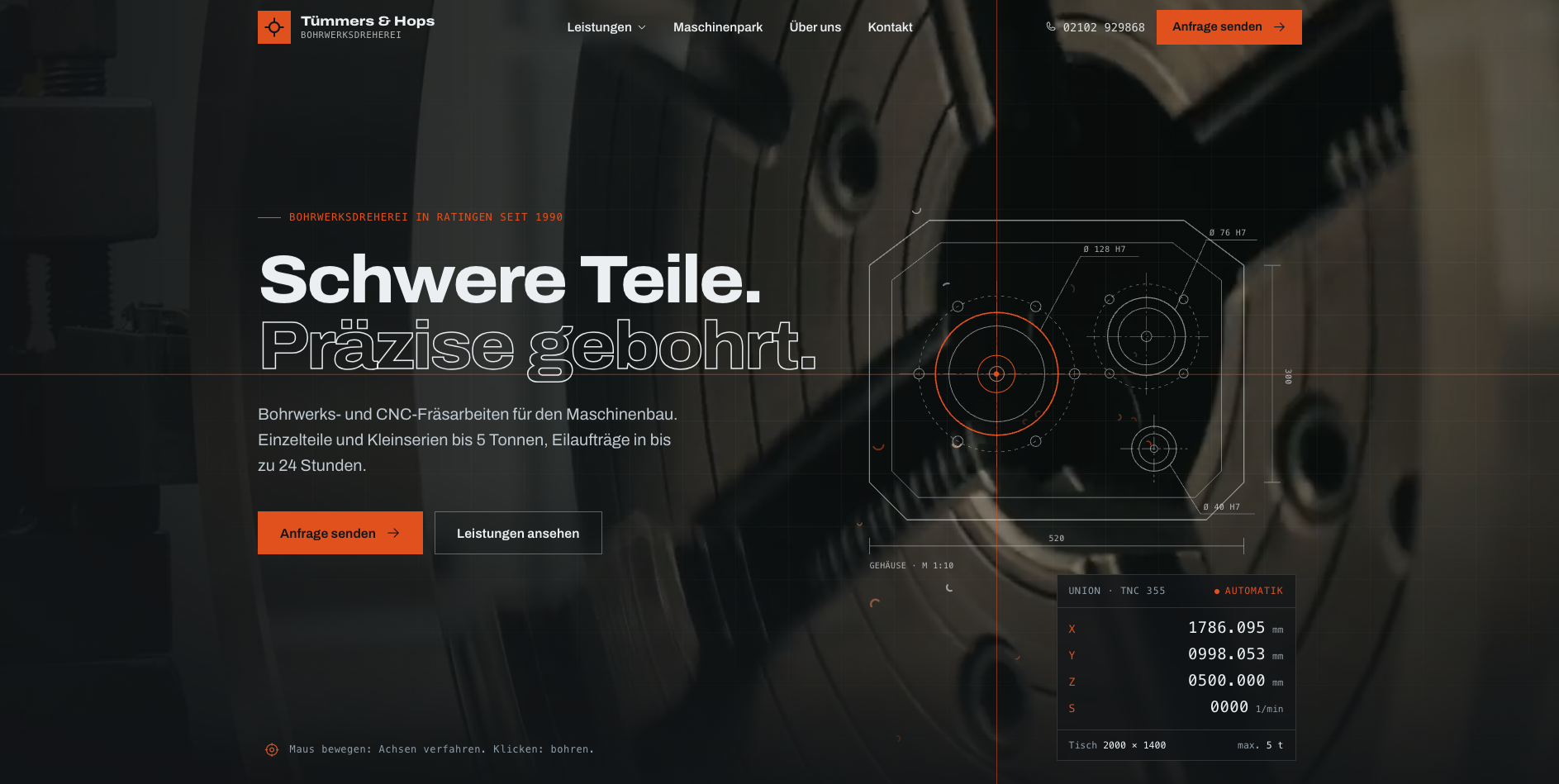 Screenshot: Bohrwerksdreherei & CNC-Fräsen – Tümmers & Hops